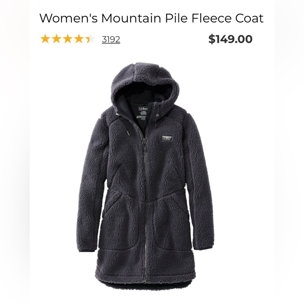 L.L. Bean Women's Mountain Pile Fleece Coat- Charcoal Gray